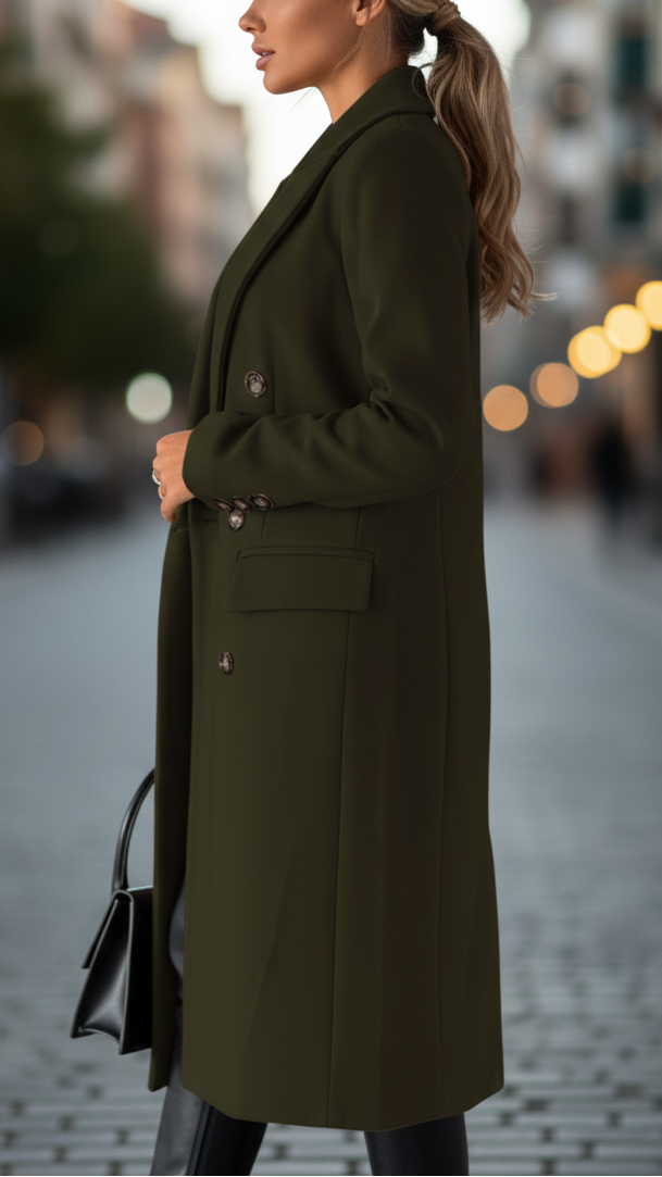 Elena Wool Coat – Tailored Long Coat with Double-Breasted Front and Flap Pockets 2