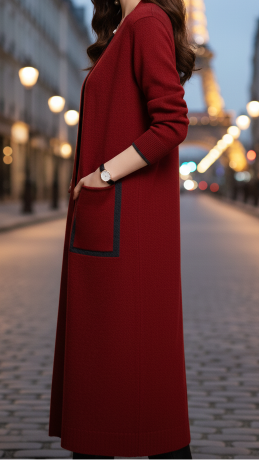 Elena Wool Coat with Functional Pockets – Tailored Longline Design for Elegance and Utility 2