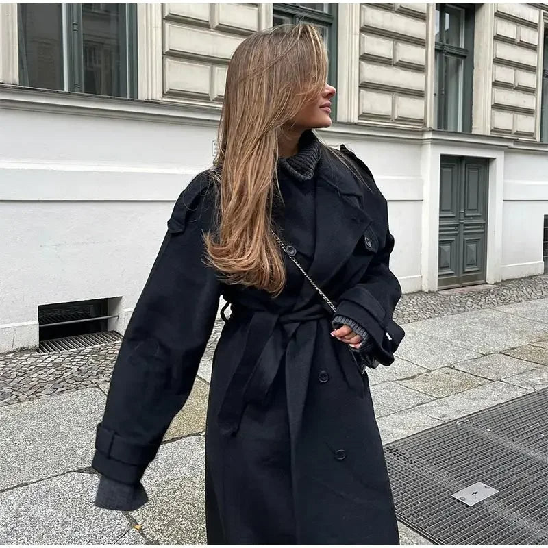 Elena | Black Double-Breasted Trench Coat - ginlerie 2