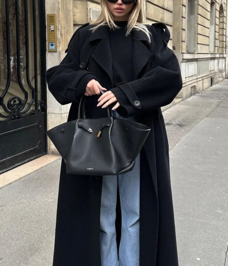 Elena | Black Double-Breasted Trench Coat - ginlerie 6