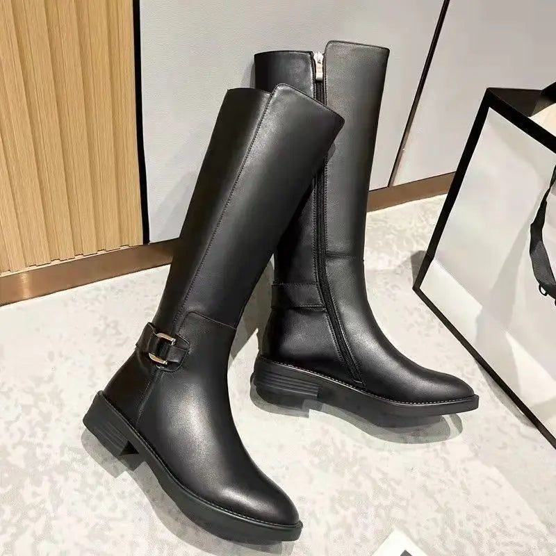 Elena | Buckle Detail Black Knee High Boots - ginlerie 3
