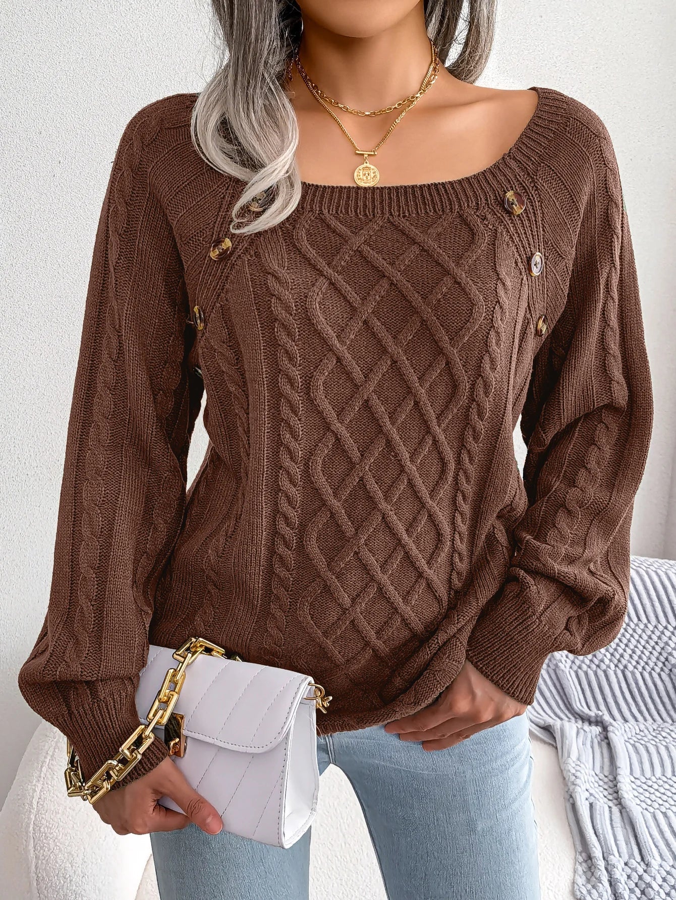 Elena | Cable Knit Sweater - ginlerie 3