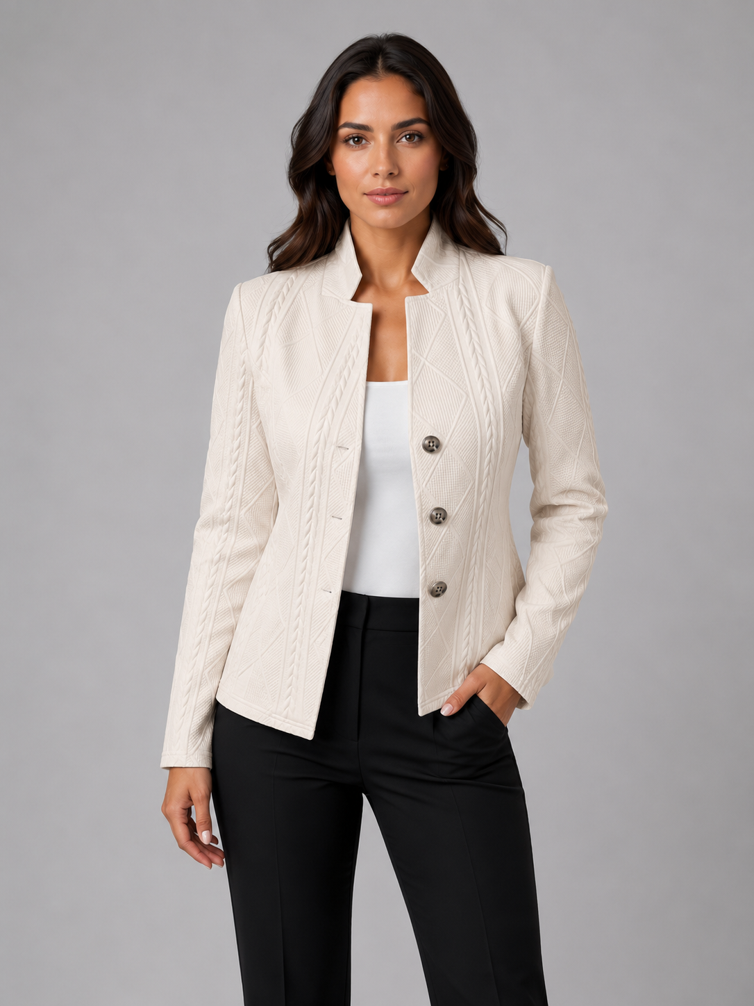 Elena | Cable Knit Tailored Blazer - ginlerie 1