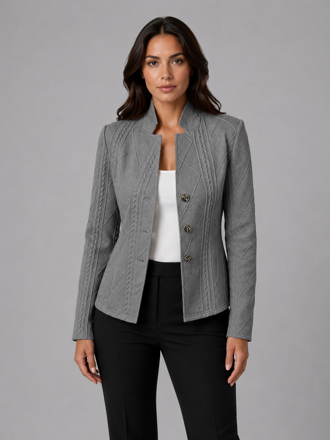 Elena | Cable Knit Tailored Blazer - ginlerie 3