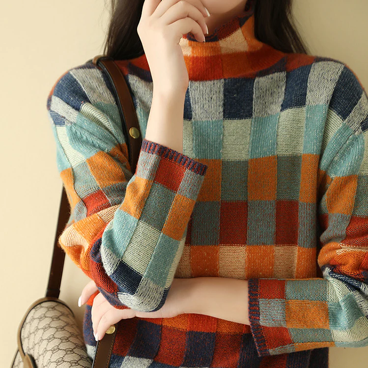 Elena | Checked Relaxed Fit Sweater - ginlerie 1