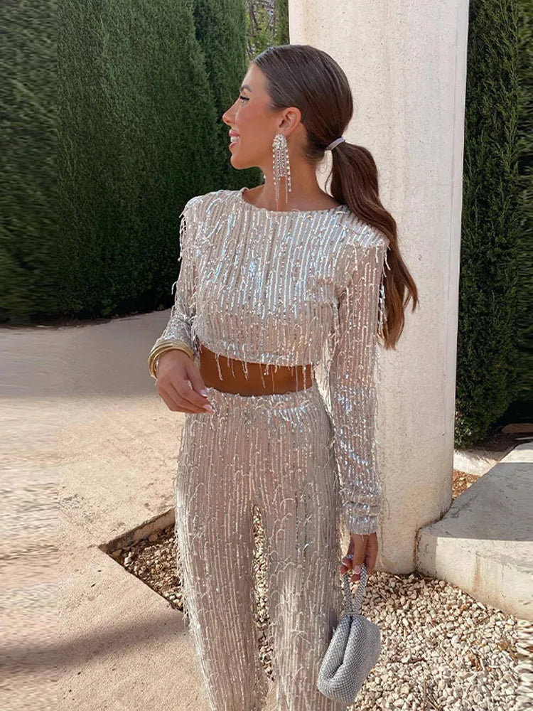 Elena | Cropped Sequin Two Piece Set - ginlerie 2
