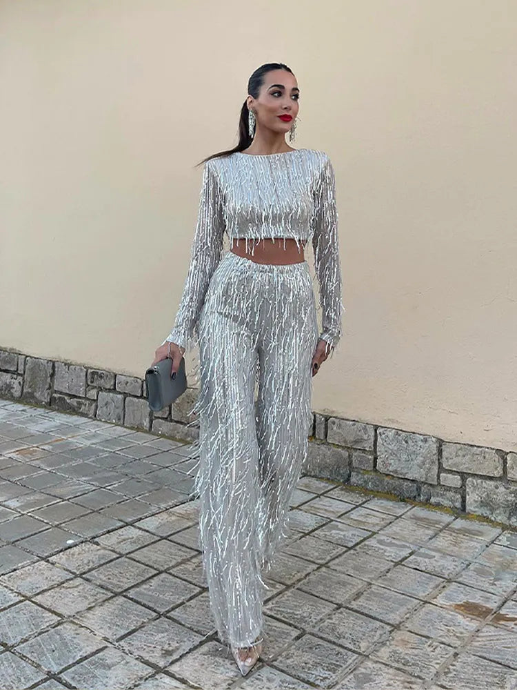 Elena | Cropped Sequin Two Piece Set - ginlerie 3