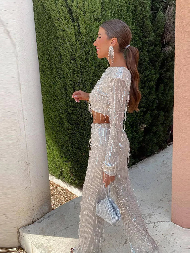 Elena | Cropped Sequin Two Piece Set - ginlerie 5