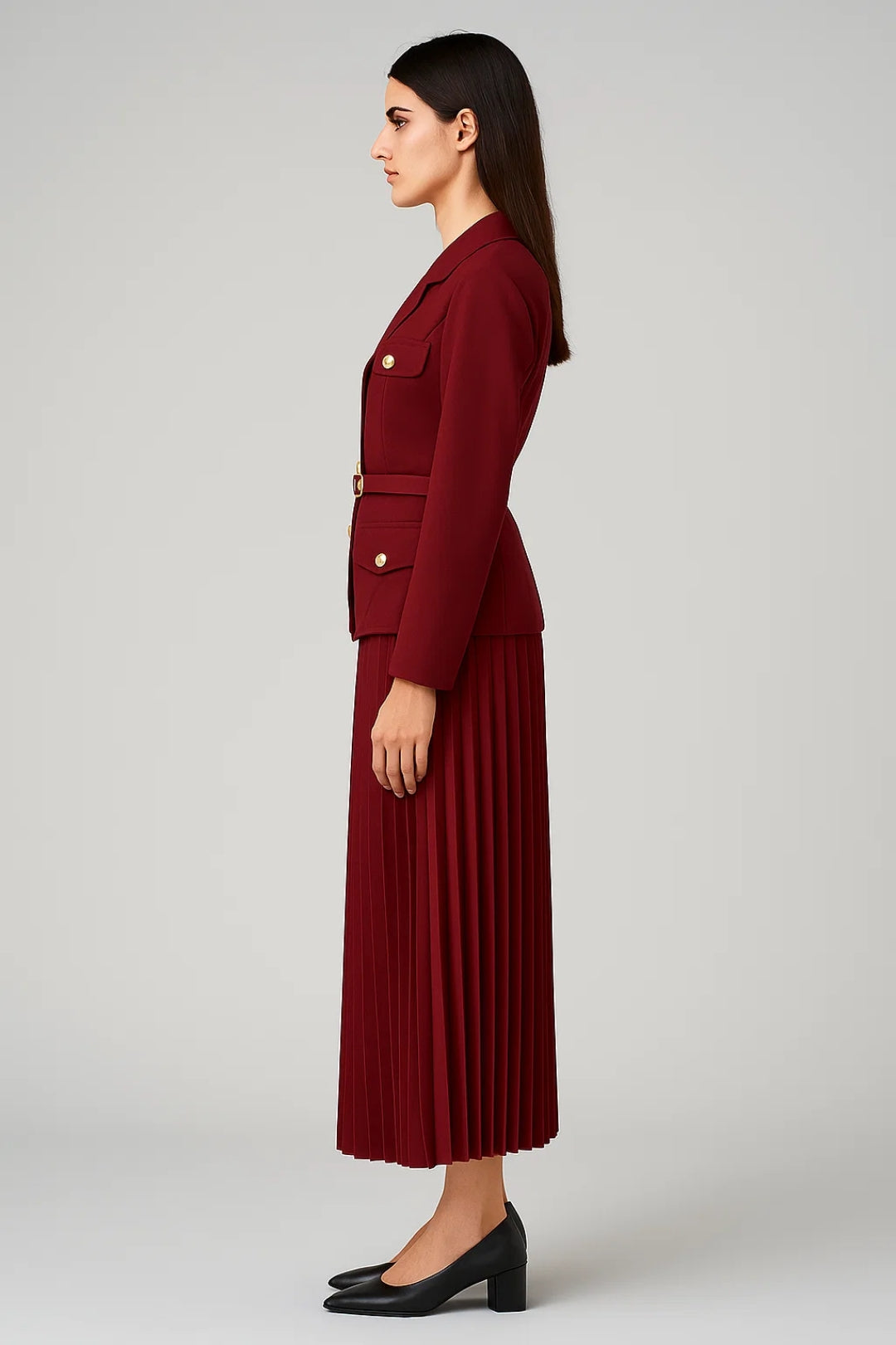 Elena | Double-Breasted Blazer and Pleated Skirt Set - ginlerie 1