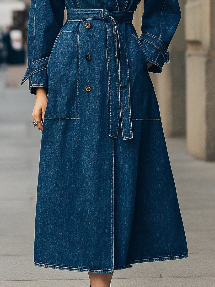 Elena | Double-Breasted Denim Trench Coat - ginlerie 2