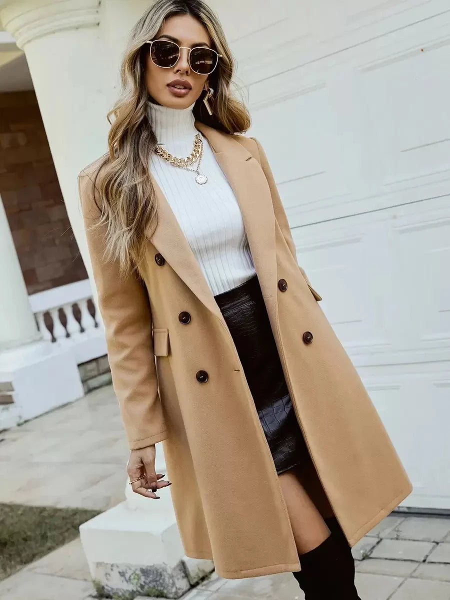 Elena | Double-Breasted Knee-Length Overcoat - ginlerie 1