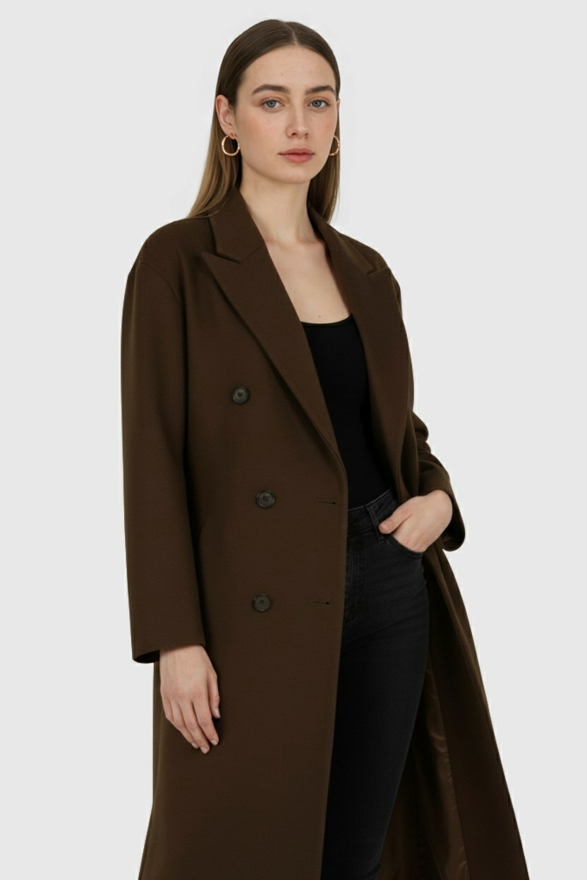 Elena | Elegant Brown Wool Coat - ginlerie 1