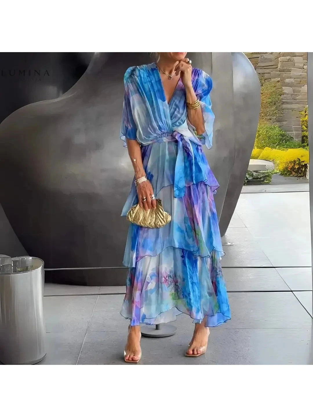 Elena | Elegant V-Neck Summer Dress - ginlerie 0