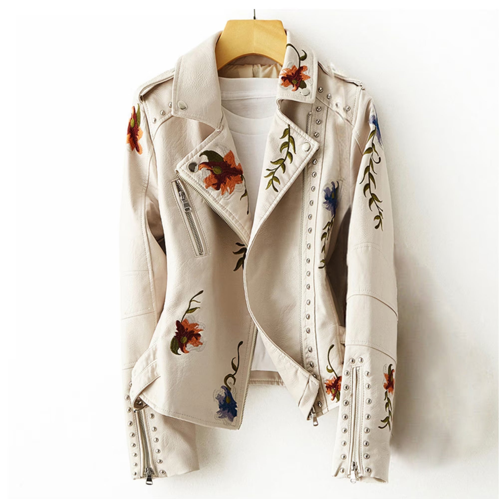 Elena | Embroidered PU Leather Jacket - ginlerie 0