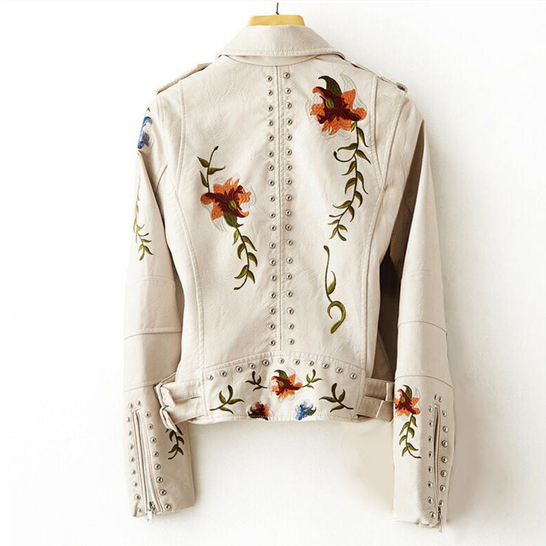 Elena | Embroidered PU Leather Jacket - ginlerie 2