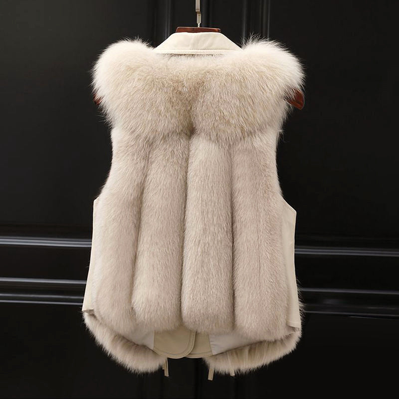 Elena | Faux Fur Lapel Collar Vest with Waist Tie - ginlerie 4