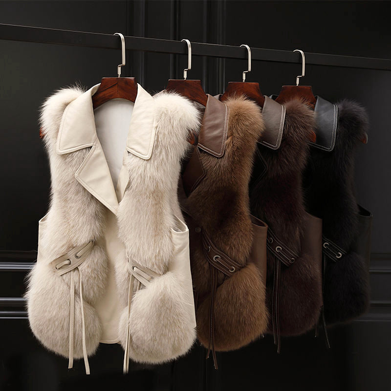 Elena | Faux Fur Lapel Collar Vest with Waist Tie - ginlerie 6