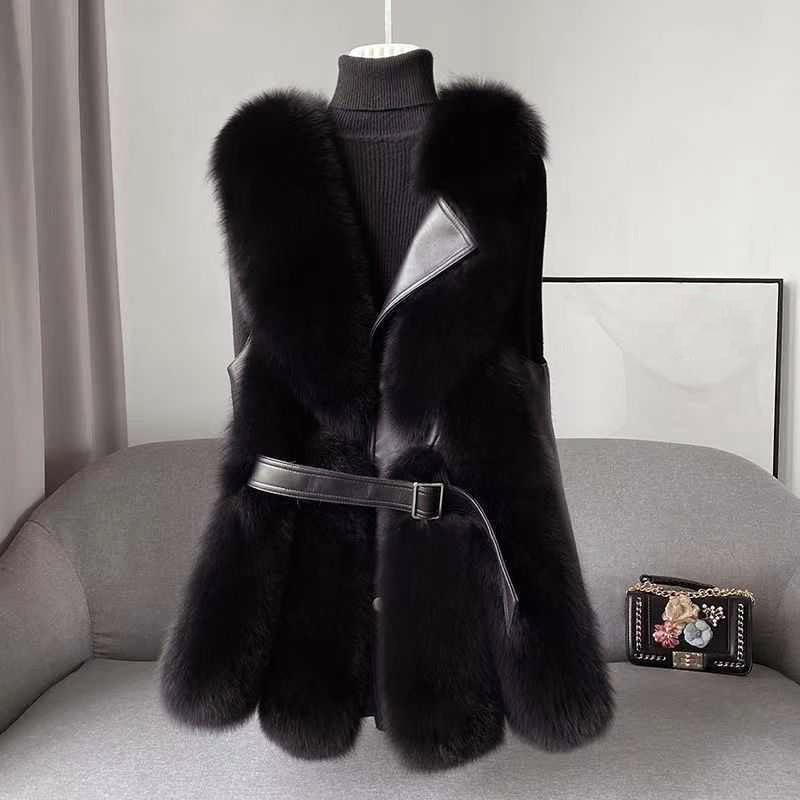 Elena | Faux Fur Vest with Belted Waist - ginlerie 1