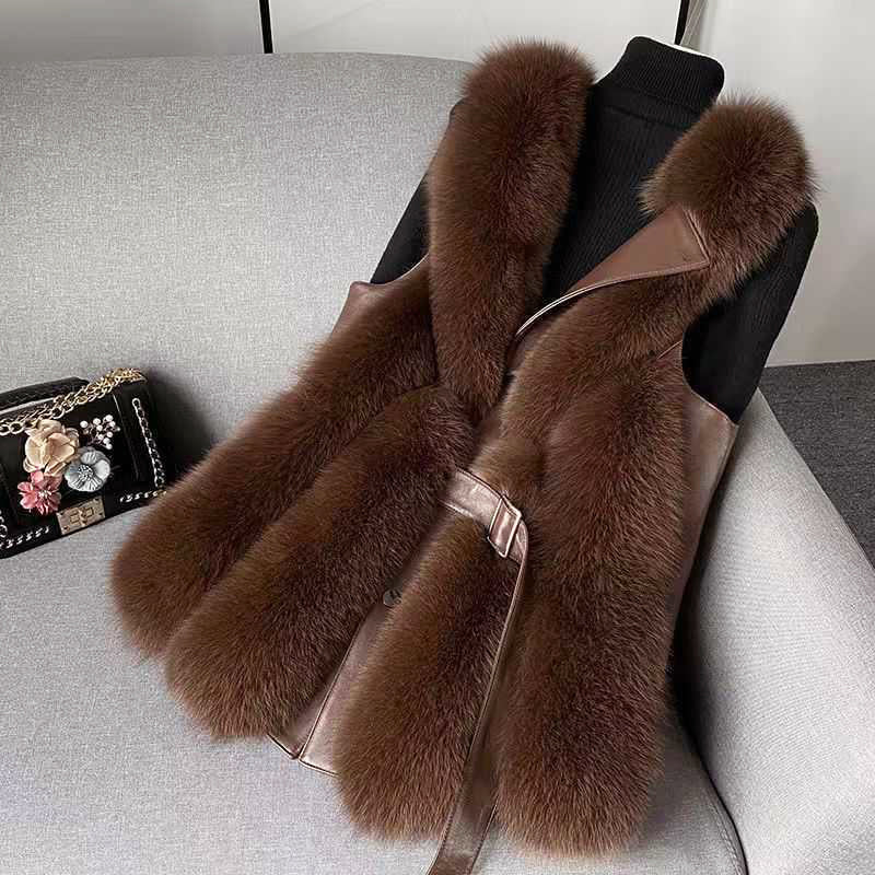 Elena | Faux Fur Vest with Belted Waist - ginlerie 4