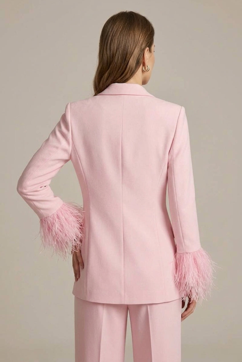 Elena | Feather Cuff Pant Suit Set - ginlerie 4