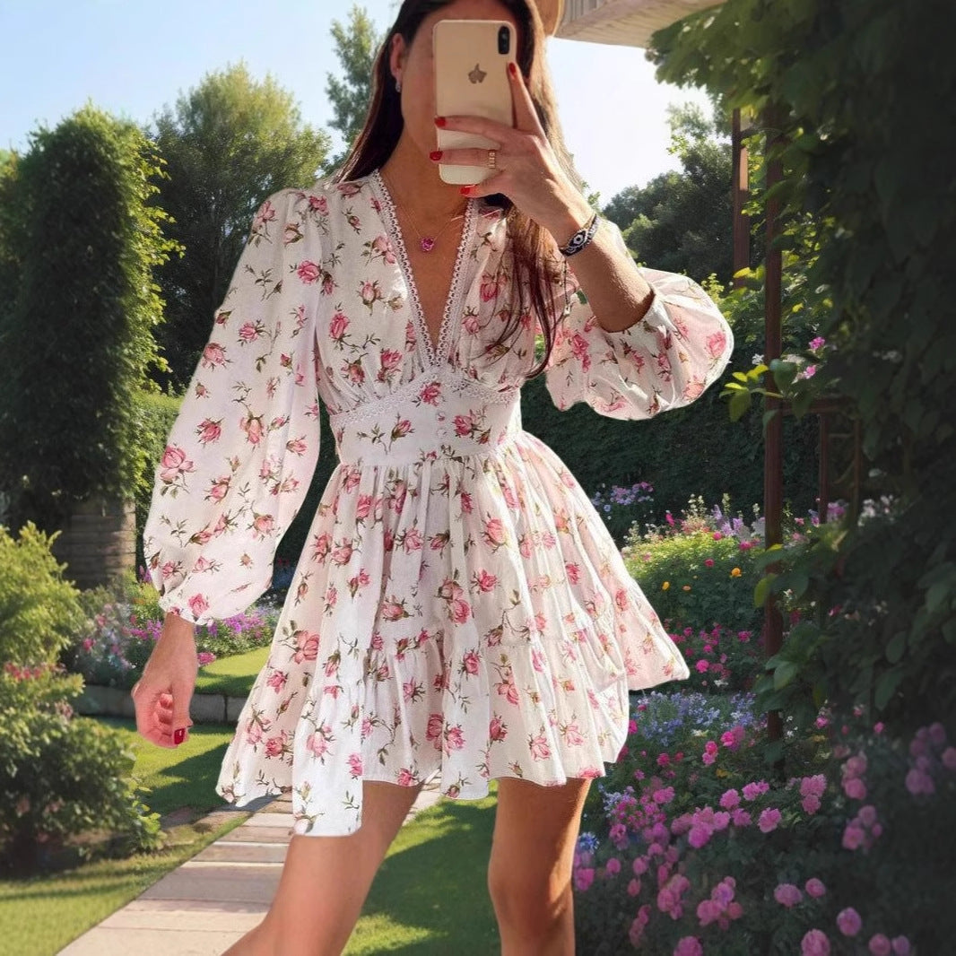 Elena | Floral Print A-Line Dress - ginlerie 1