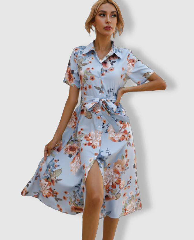 Elena | Floral Print Shirt Dress - ginlerie 2