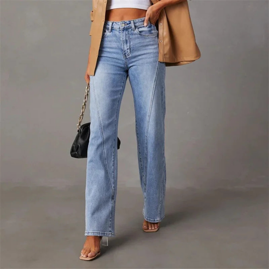 Elena | High Waisted Straight Leg Denim Jeans - ginlerie 0