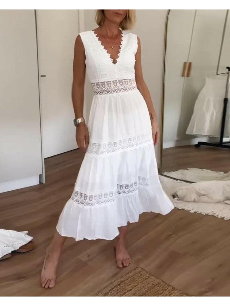 Elena | Lace V-Neck Maxi Dress - ginlerie 1