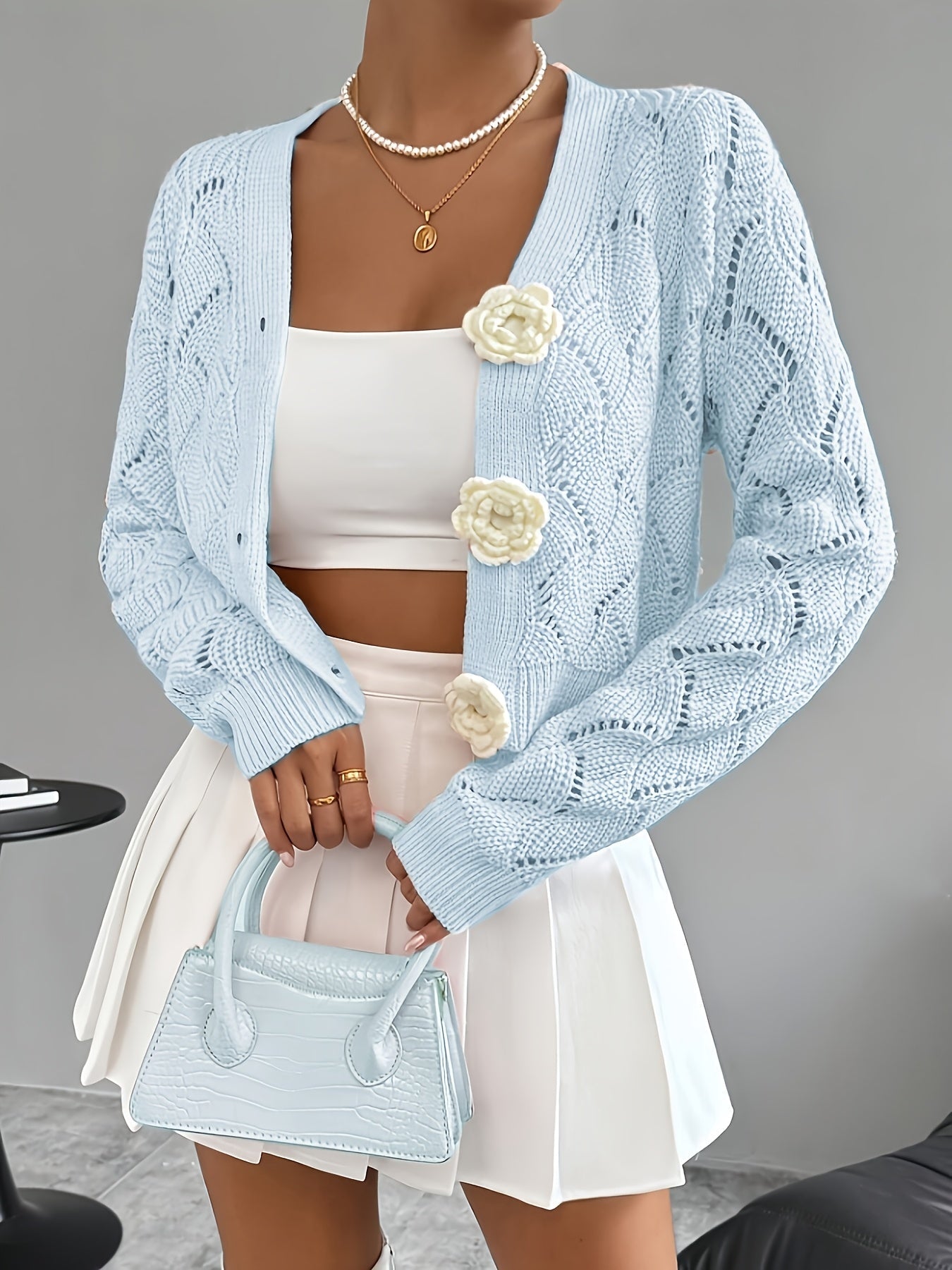 Elena | Long White Cardigan Sweater - ginlerie 1