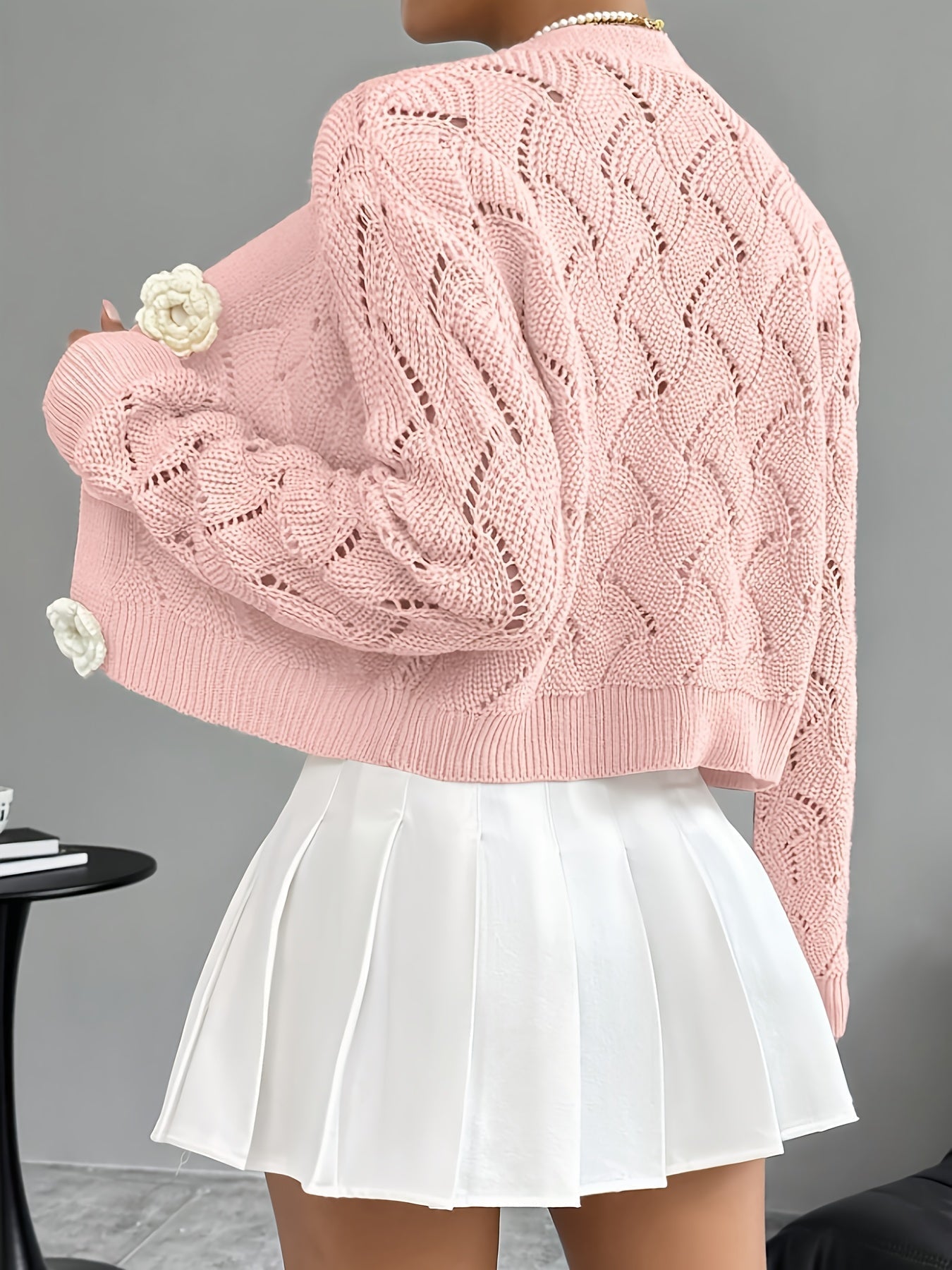 Elena | Long White Cardigan Sweater - ginlerie 5