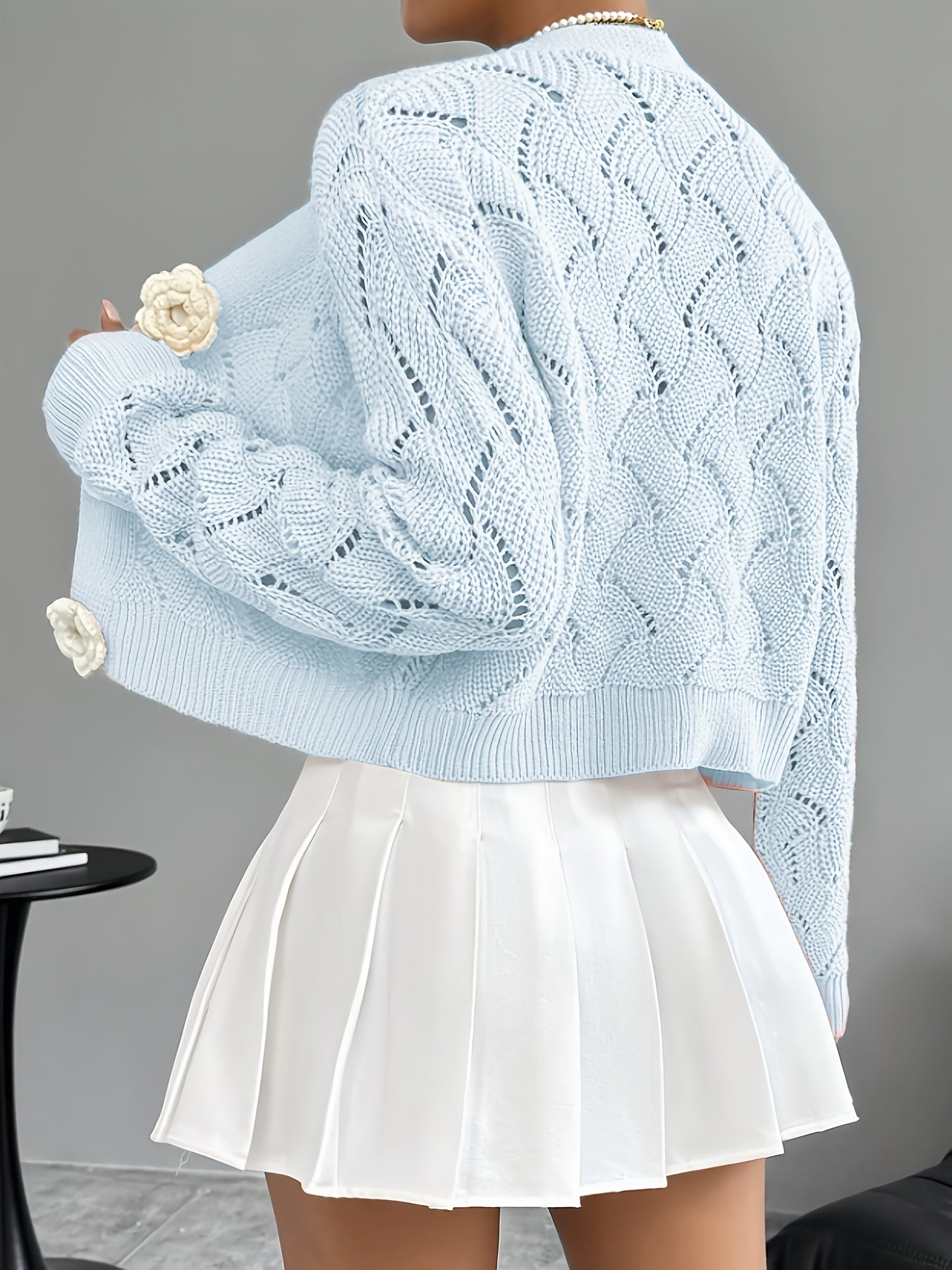 Elena | Long White Cardigan Sweater - ginlerie 6