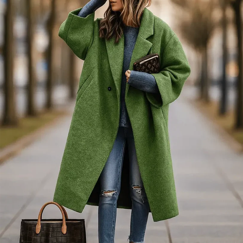 Elena | Long Winter Coat with Wide Collar - ginlerie 0