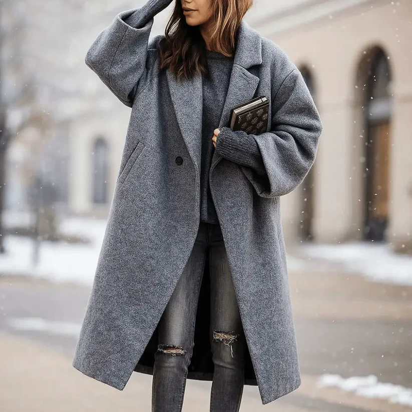 Elena | Long Winter Coat with Wide Collar - ginlerie 3