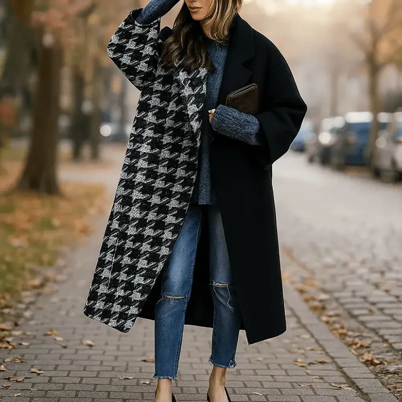 Elena | Long Winter Coat with Wide Collar - ginlerie 5