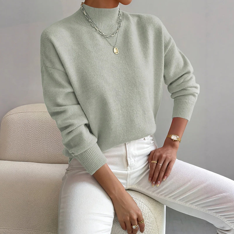 Elena | Mock Neck Knit Sweater - ginlerie 0