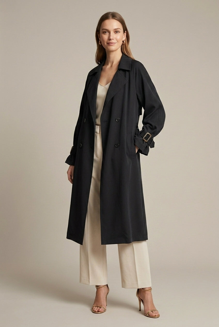 Elena | Oversized Black Trench Coat - ginlerie 3