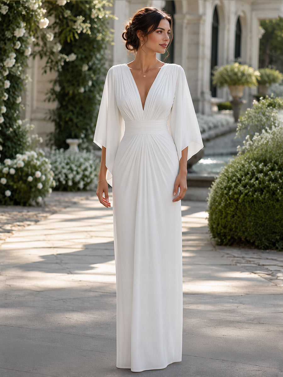 “Elena | Pleated Cape Sleeve Maxi Dress - ginlerie” 6
