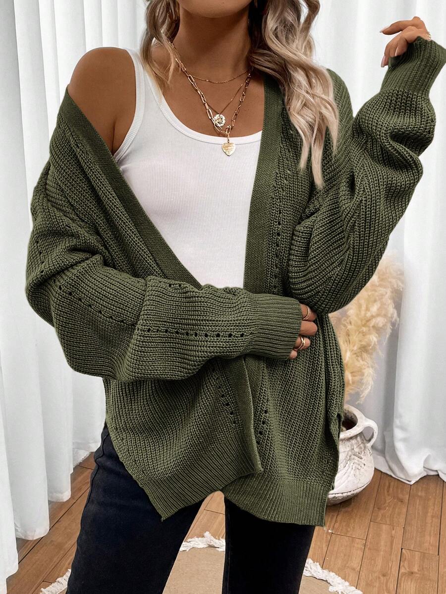 Elena | Pointelle Knit Cardigan Sweater - ginlerie 1