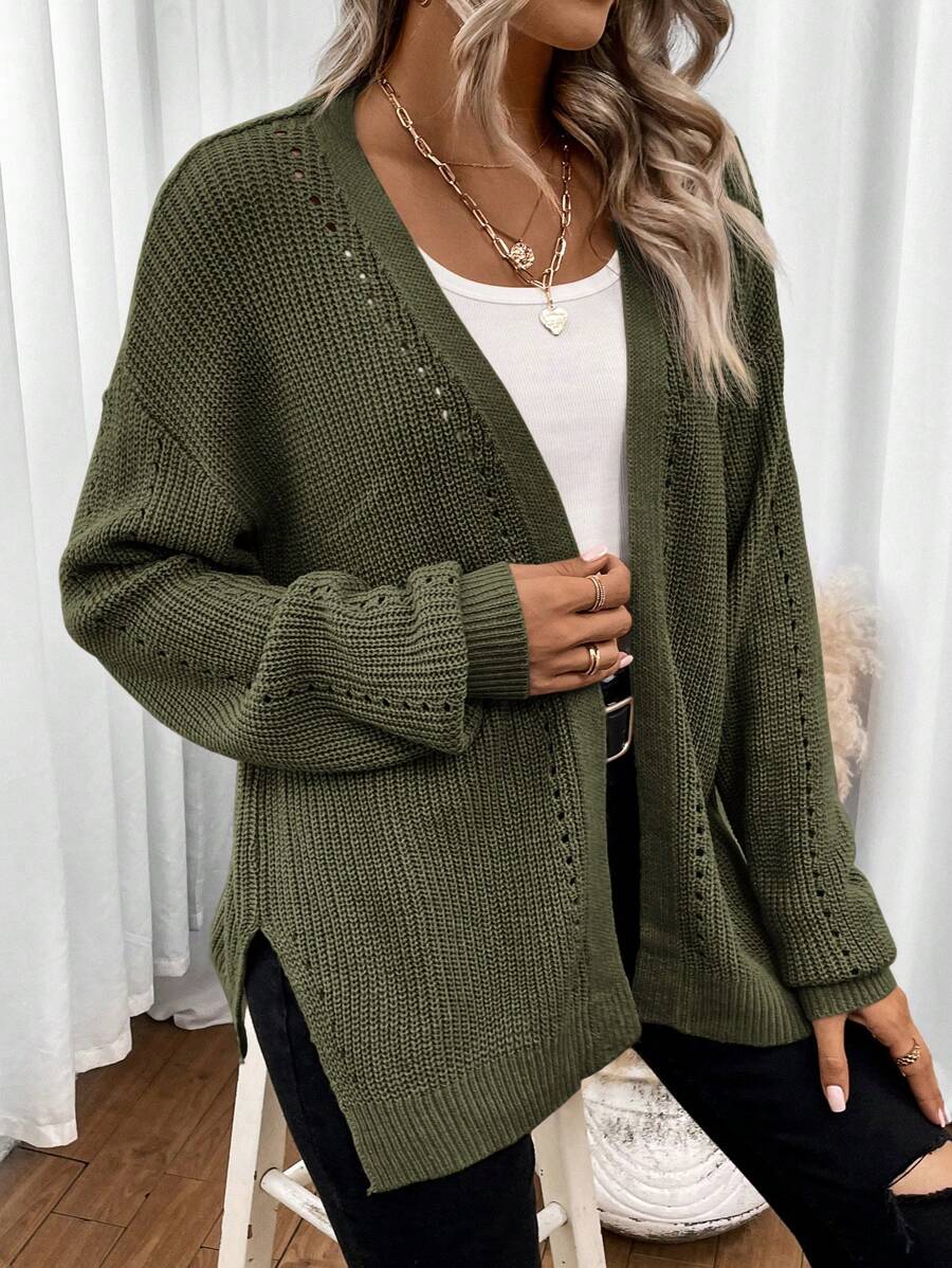 Elena | Pointelle Knit Cardigan Sweater - ginlerie 3