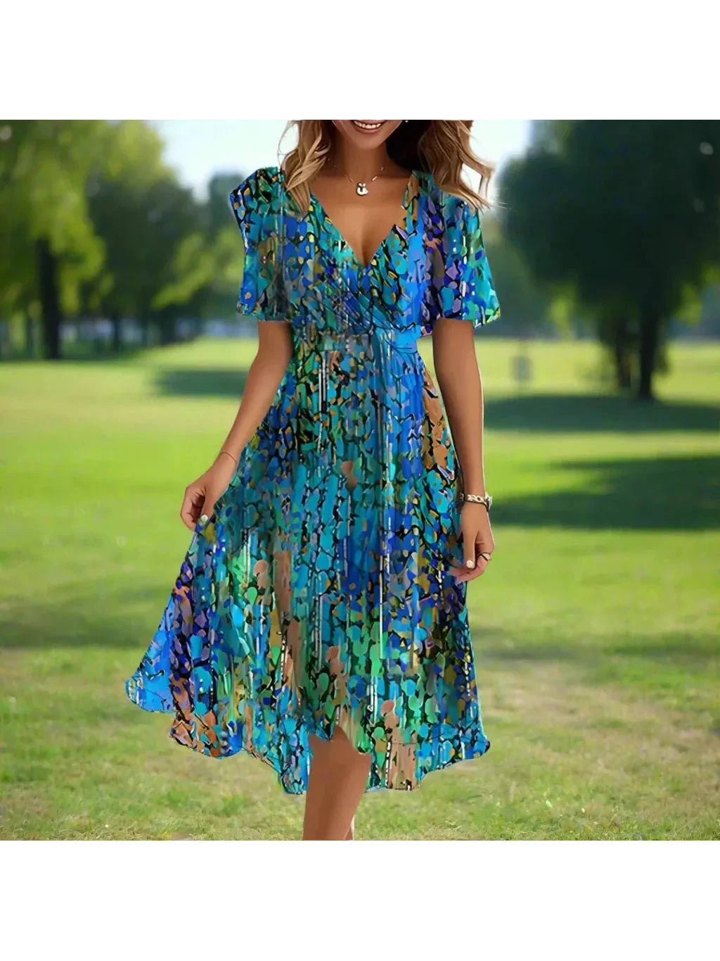 Elena | Printed Summer Dress - ginlerie 1
