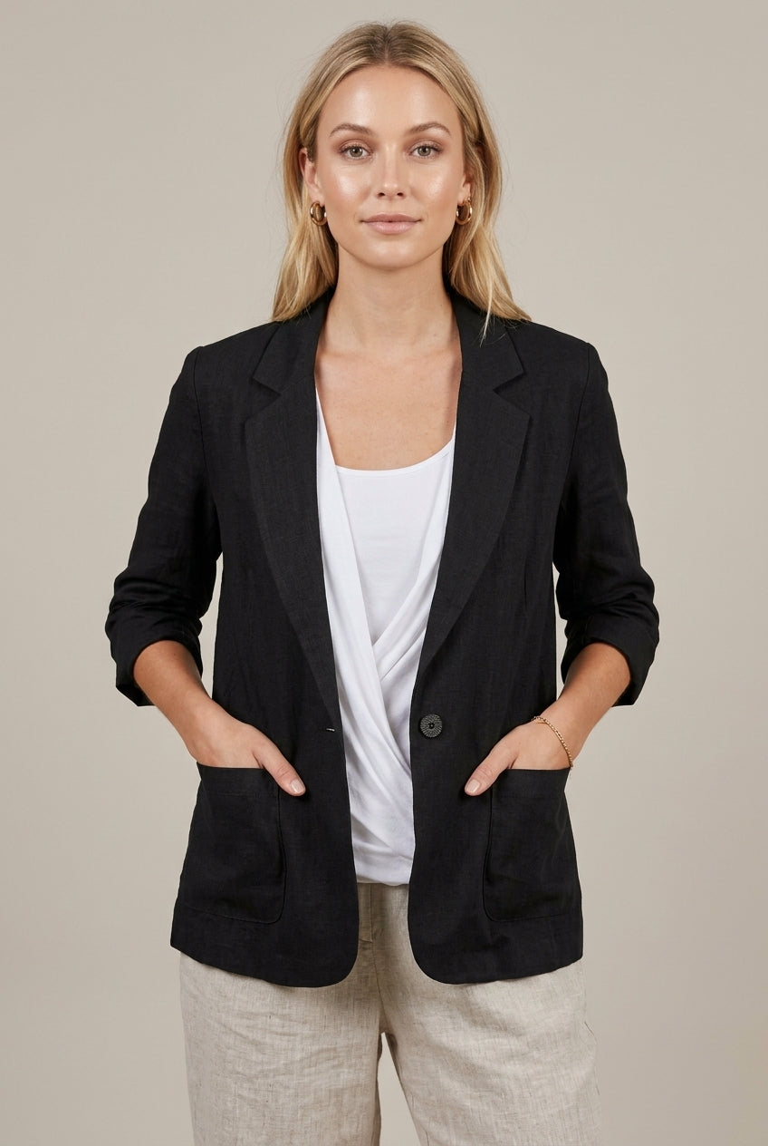 Elena | Relaxed Fit Linen Blazer - ginlerie 0