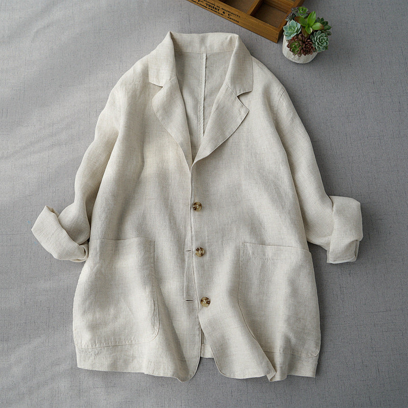 Elena | Relaxed Fit Linen Blazer - ginlerie 0