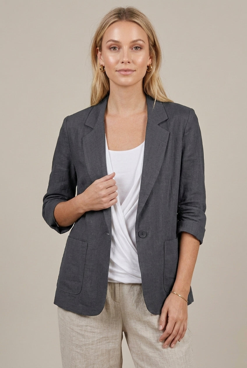 Elena | Relaxed Fit Linen Blazer - ginlerie 5