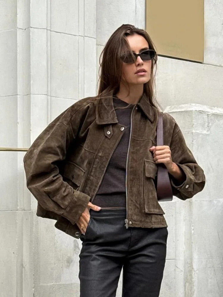 Elena | Suede Utility Jacket - ginlerie 0