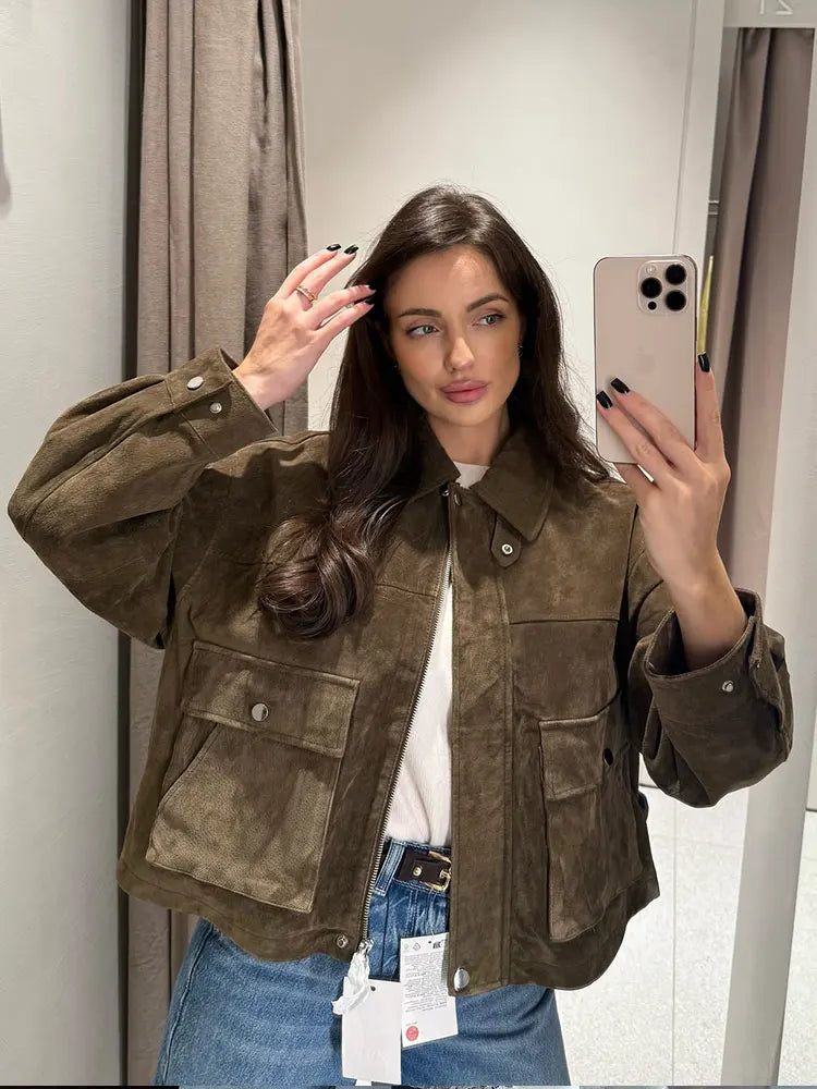 Elena | Suede Utility Jacket - ginlerie 3