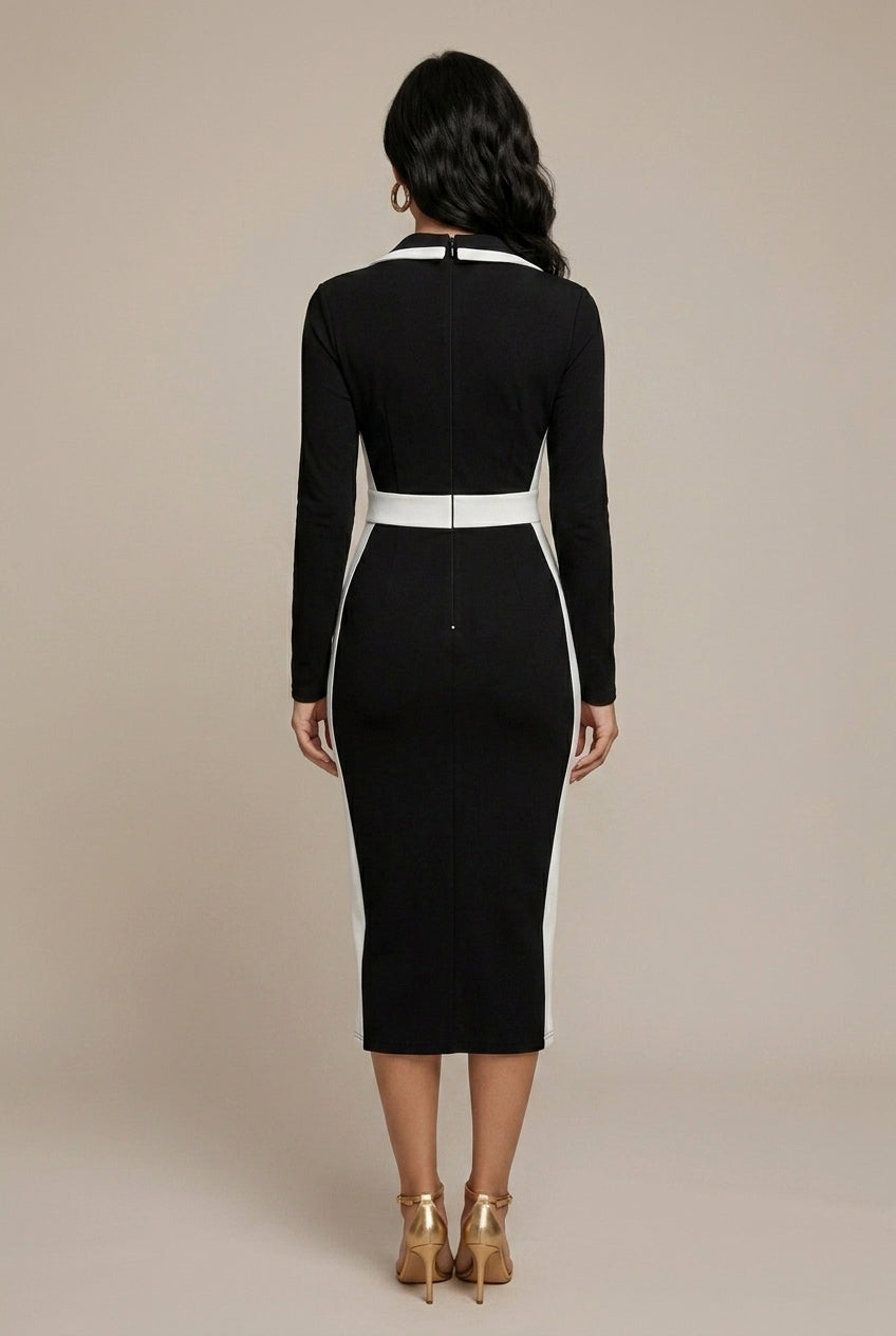 Elena | Tailored Contrast Trim Midi Dress - ginlerie 2