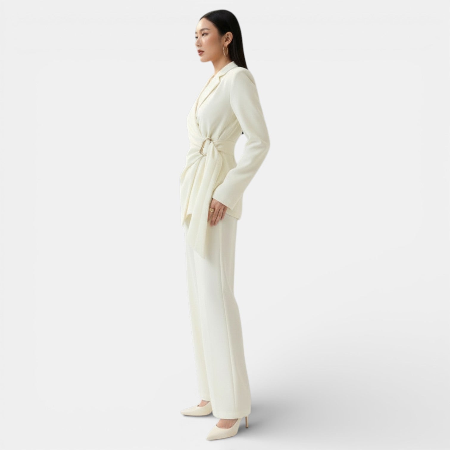 Elena | Tailored Wrap Blazer and Wide Leg Trousers Set - ginlerie 2