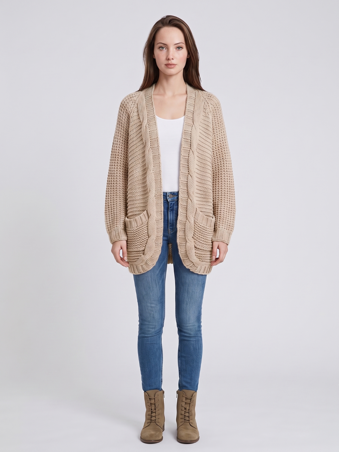 Elena | Textured Cable Knit Cardigan - ginlerie 3
