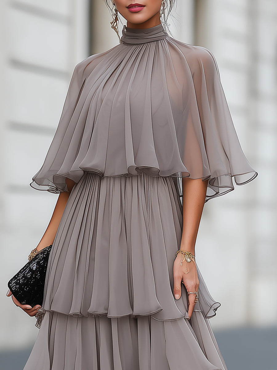 Elena | Tiered Pleated Maxi Dress With Sleeves - ginlerie 5
