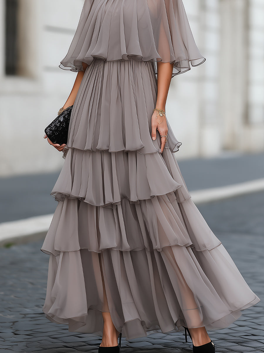Elena | Tiered Pleated Maxi Dress With Sleeves - ginlerie 6